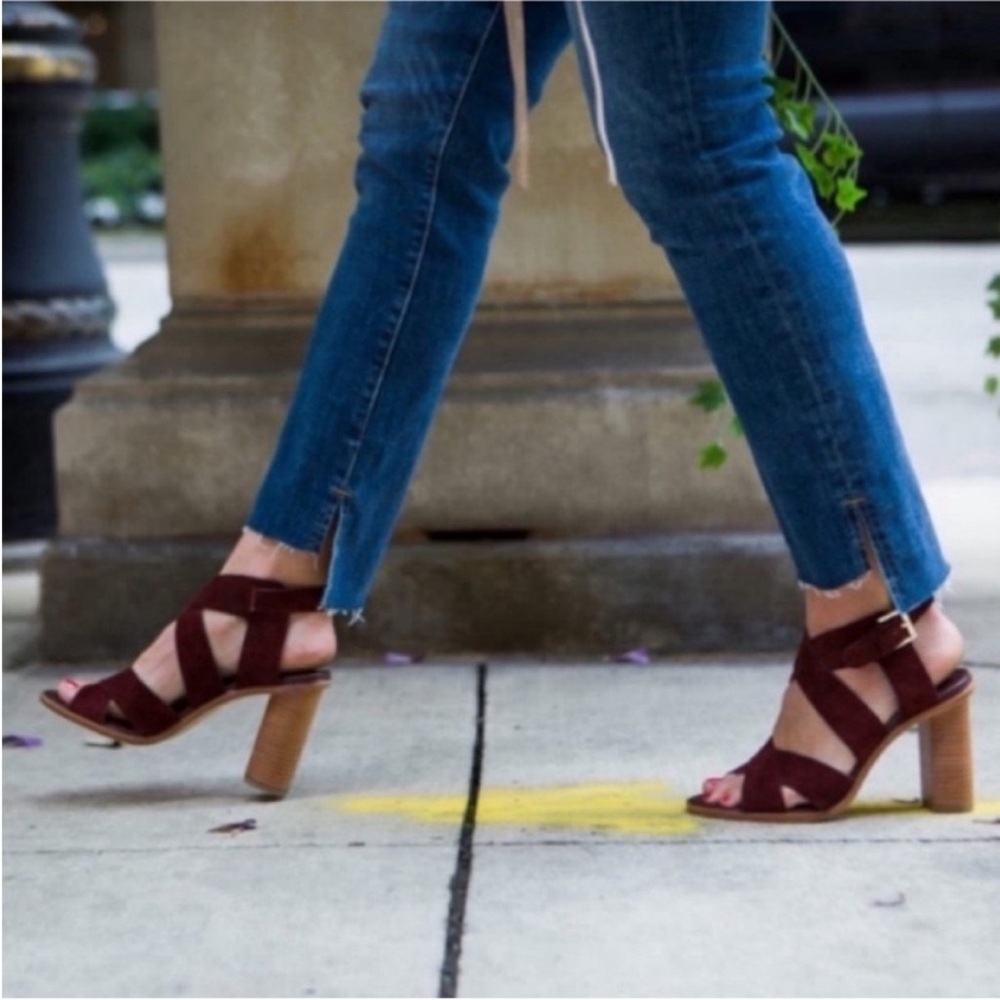 Joie Avery Women's Burgundy Strappy Block Heel Sandals Size 38.5/8.5